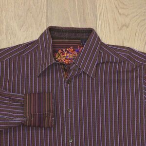 Robert Graham Multicolor Striped Geometric Button Down Flip Cuff Shirt Size L